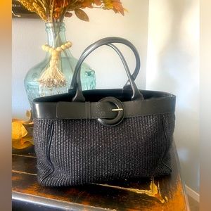 Furla black leather/ straw bag